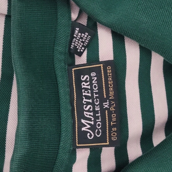 🛍Masters Collection Mens XL Polo Green White Stripe Collared Pima Cotton Golf - Picture 2 of 7